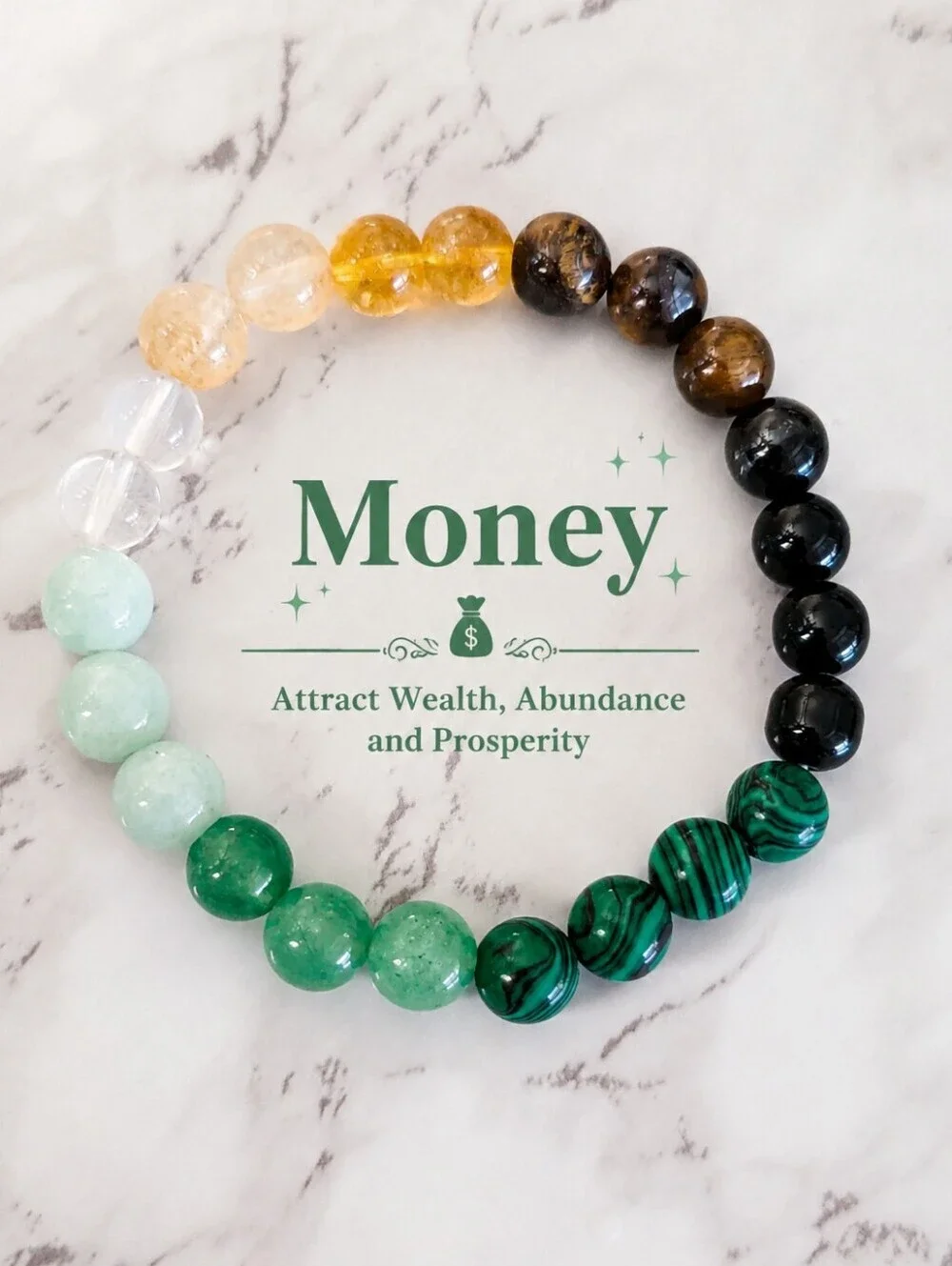 Money Attraction Crystal Bracelet Prosperity Wealth Abundance Gemstone Beaded